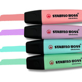Kit 4 Caneta Marca Texto Cor Pastel Stabilo Boss Papelaria