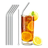 Kit 4 Canudos Reutilizável Ecológico Aço Inox Curvo + Escova