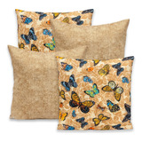 Kit 4 Capas De Almofadas C/ Zíper Gorgurinho 40x40 Decoração Cor Borboleta Cáqui/cáqui
