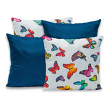 Kit 4 Capas De Almofadas C/ Zíper Gorgurinho 40x40 Decoração Cor Borboleta/azul