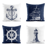 Kit 4 Capas De Almofadas Decorativas Azul Náuticas 40x40