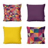 Kit 4 Capas De Almofadas Decorativas Multicoloridas 40x40 Cor Rosa Geométrico