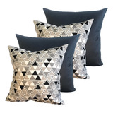 Kit 4 Capas De Almofadas Triangulo Jacquard Sued Preto 40x40