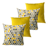 Kit 4 Capas De Almofadas Triangulo Jacquard Sued Preto 45x45