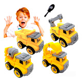 Kit 4 Carrinho Didático Brinquedo Caminhão E Trator Infantil