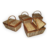 Kit 4 Cesta Piquenique De Vime Pequena 25cm