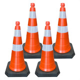 Kit 4 Cone De Sinalização 75cm Corpo Base Removível Trânsito