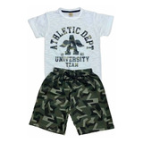 Kit 4 Conjunto Masculino Camiseta E Bermuda Malha Moletom