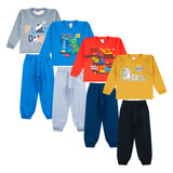 Kit 4 Conjunto Moleton Roupa Bebe Infantil Flanelado Menino