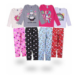 Kit 4 Conjuntos Em Cotton Leggign De Menina Infantil Longa