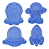 Kit 4 Cortador Marcador Astronauta Lua Foguete Pasta Cookie