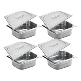 Kit 4 Cuba Gastronômica 1/6x100 C/ Tampa Aço Inox Tecnocuba