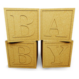 Kit 4 Cubos Baby Box Madeira Em Mdf Cru C/ Letras Decoração