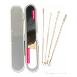 Kit 4 Curetas Remove Cravos E Espinhas Aço Inoxidável+estojo