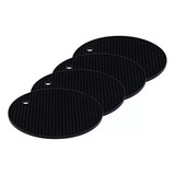 Kit 4 Descanso De Panela Redondo Silicone Preto 18 Cm