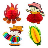 Kit 4 Enfeite Fogueira Milho Boneca Colmeia 3d Festa Junina