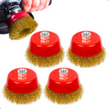 Kit 4 Escova Aço P/ Esmerilhadeira Lixadeira Copo M14 100mm