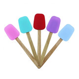 Kit 4 Espatulas Silicone Colher Com Cabo De Madeira Tons