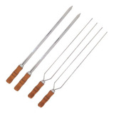 Kit 4 Espetos De Inox 60cm Com Cabo Madeira - Espada E Duplo