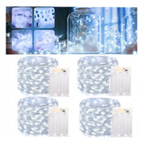 Kit 4 Fio Fada Cordão Luz 10m Fixo Pilha Branco Frio Decorar