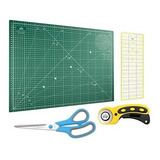 Kit 4 Itens C/ Base Corte A3 Cortador Circular Régua Tesoura