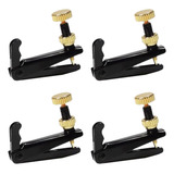 Kit 4 Micro Afinadores Preto Dourado Para Violino 4/4