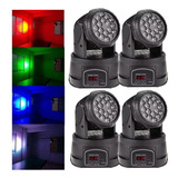 Kit 4 Mini Moving Head 18 Leds 3w Rgb Dmx Bivolt St-183
