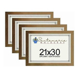 Kit 4 Molduras Porta Diploma Certificado A4 21x30 Dourado Cor Dourado escuro Liso