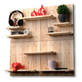 Kit 4 Painel Pegboard Prateleira Madeira Decorativa- Moai 