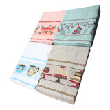 Kit 4 Pano De Copa Gourmet Felpa Jacquard Grande 48x70cm