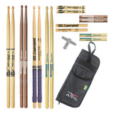 Kit 4 Pares De Baquetas Para Bateria 7a + Bag Estojo E Chave