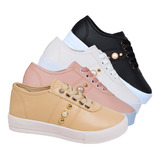 Kit 4 Pares Tenis Feminino Sola Alta Casual Básico Flatform