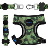 Kit 4 Pç Peitoral Coleira Guia Cinto Pet Dog Cães Camuflado 