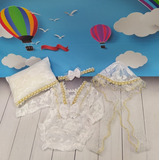 Kit 4 Pçs Body Renda Newborn Bebê +retrô+travesseiro+tiara 