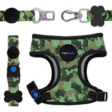 Kit 4 Pçs Peitoral Coleira Guia Cinto Segurança Pet Dog Cães Cor Camuflado Tamanho Da Coleira P