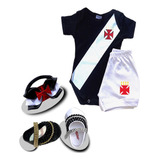 Kit 4 Pçs Vasco Body Bebê + Shorts, Sapatinho Strass E Faixa