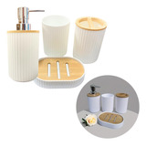 Kit 4 Peças Banheiro Lavabo Bambu Bancada Pia Preto Branco