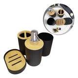 Kit 4 Peças Banheiro Lavabo Bambu Bancada Pia Preto Branco