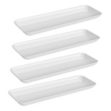 Kit 4 Petisqueiras Retangulares Prato De Petisco Coza Grande Cor Branco