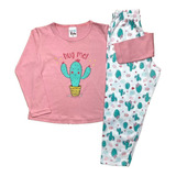 Kit 4 Pijamas Divertidos Menina Camiseta Manga Longa E Calça