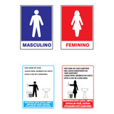 Kit 4 Placa Para Banheiro Masculino E Femini Com Regras Sem 