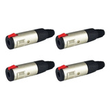 Kit 4 Plug Conector Jack P10 J10 Fêmea Stereo Fone C/ Trava