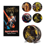 Kit 4 Porta Copo Iron Maiden C/ Suporte + Abridor De Garrafa