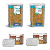 Kit 4 Potes D Acrilico-2 Pote De 2 Litro + 2 Pote De 1 Litro