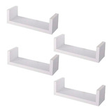 Kit 4 Prateleira Nicho U 45x15x10p Branco Mdf Dvd Livro Jogo