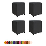 Kit 4 Pufs Puff Banqueta Cubo Quadrado Decorativo Courino 