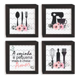 Kit 4 Quadrinhos Para Cozinha 13x13cm Com Moldura 
