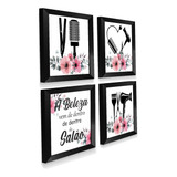 Kit 4 Quadrinhos Para Salão Beleza Decoração Frase Moldura