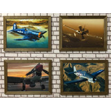 Kit 4 Quadros 32x23 Aviões De Guerra, Bombardeiro, Caças.
