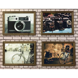 Kit 4 Quadros 46x34 Câmeras Fotográficas, Bicicletas.